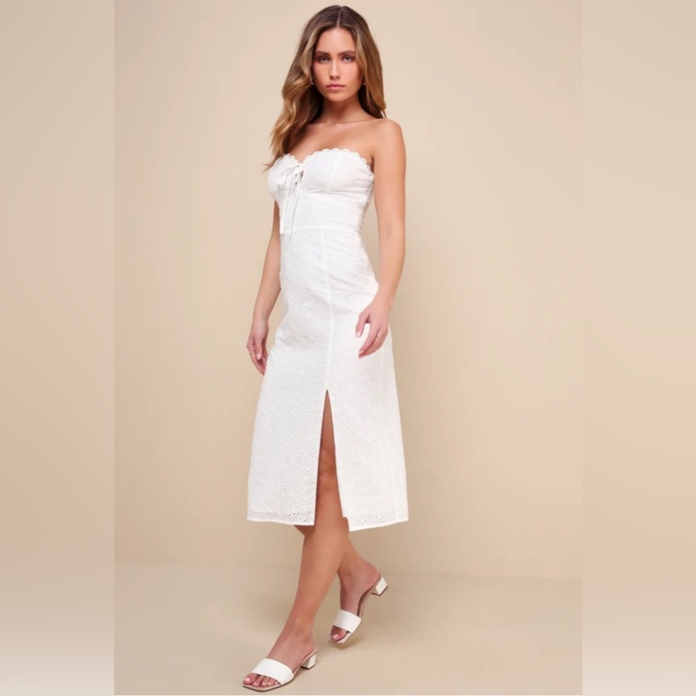 NWT Sultry Flirtation White Eyelet Embroidered Strapless Midi Dress Size XL